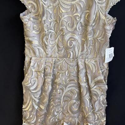 New with Tags Alex Evenings Silver/Gold Brocade Cocktail Dress * Aldo Silver/Gold 4” Heels 7.5