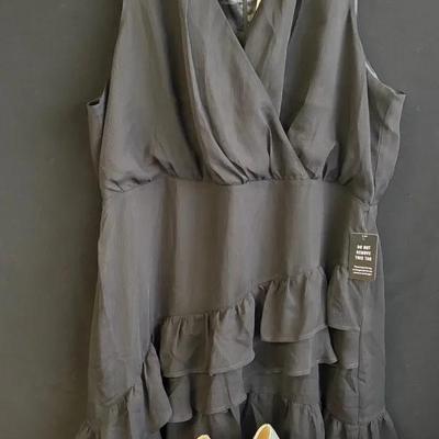 New With Tags Express Black Sleeveless Cocktail Dress XL  * Jessica Simpson Silver High Heels 7M