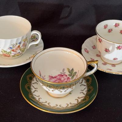 3~ AYNSLEY Teacups & Saucers * Rosedale, Cottage Garden 