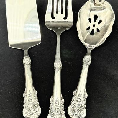 Vintage WALLACE ‘Grande Baroque’ Sterling Silver Serving Utensils * Slotted Spoon, Spatula & Fork 