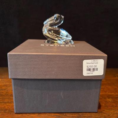 New Boxed Steuben Crystal Pelican Hand Cooler 