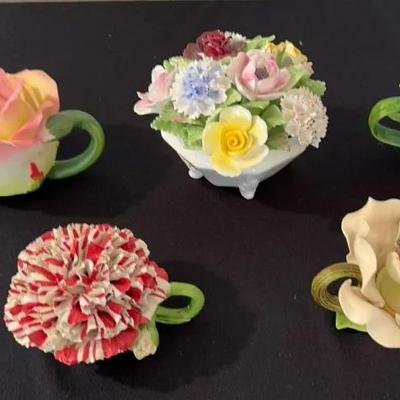 Royal Dalton Flower Basket 5x5x4” * Four  2-3” Tea Pots *