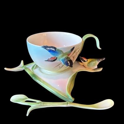 FRANZ Bamboo Songbird Teacup/ Saucer , Spoon Set FZ00570