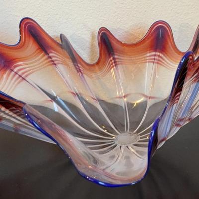 Large Delightful Fluted Blown Glass Bowl 