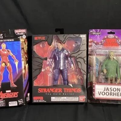 New Action Figure Lot - Marvel Legends Iron Man Extremis, Stranger Things Hopper, Jason Voorhees
