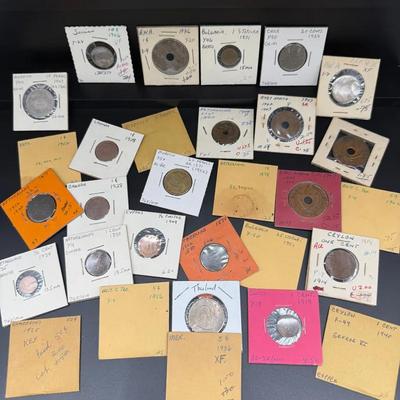 028) Vintage World Coin Collection – 30+ Coins in 2×2 Holders – Early 1900s–1950s – Europe, Asia, Af