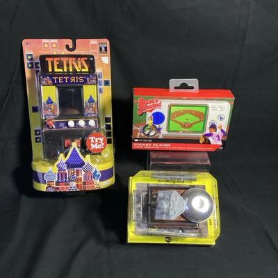 Retro Handheld & Mini Arcade Lot - Tetris, Bases Loaded Pocket Player & Hexbug BattleBots