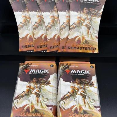 034) Magic the Gathering Dominaria Remastered – 5 Booster Hangers + 2 Draft Packs – Factory Sealed