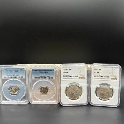 020) PCGS & NGC Graded Coin Lot – 1963–1968 Dimes & Half Dollars