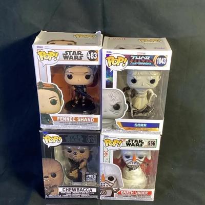 Funko Pop Lot – Star Wars (Fennec Shand, Chewbacca, Darth Vader) + Marvel Gorr – New