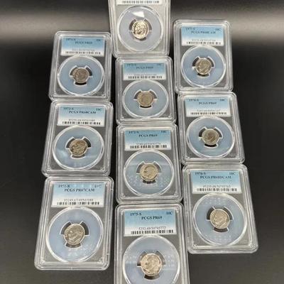 013) 10-Coin PCGS Roosevelt Dime Collection – 1970–1977 S-Mint Proofs – PR69 & Cameo Grades