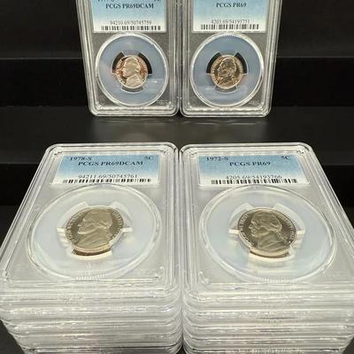 022) PCGS-Certified Jefferson Nickel Collection – Proof & Deep Cameo (PR69DCAM, PR69, PR67) – 1962–1