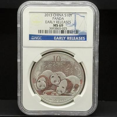 032) 2013 China Silver Panda 10 Yuan – NGC MS69 Early Releases – 1 oz .999 Silver