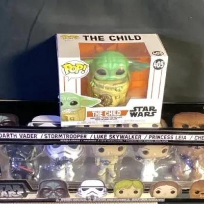 Funko Pop Star Wars Lot – The Child (405) + 5-Pack Set (Vader, Stormtrooper, Luke, Leia, Chewbacca) 