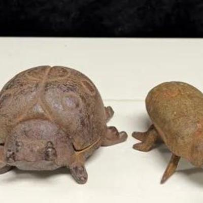 Vintage Cast Iron (2) Lady Bugs (2) Beetle