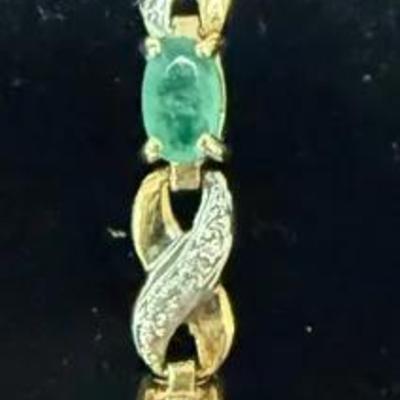 10K Solid Yellow Gold Emerald & Diamond Accents Bracelet