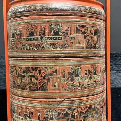 antique Burmese lacquered tiffin box or food carrier