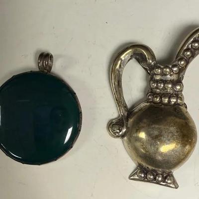 vintage Mexican sterling silver brooch designed in the shape of a pitcher or ewer and Pendant