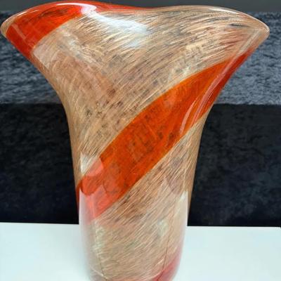 Fratelli Toso Glass Vase With Red Spiral and Avventurine 1950s