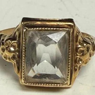 10k Art Deco citrine cocktail ring with a yellow gold filigree setting