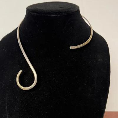 sterling silver open-end torque or collar necklace