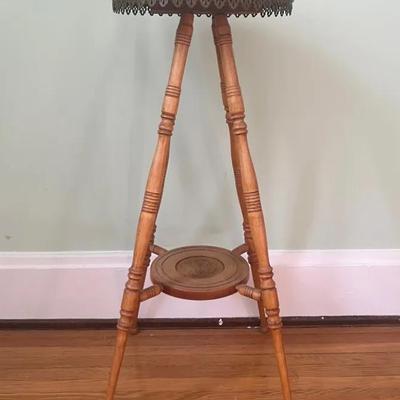 Victorian Stick Style Cherry Stand with Velvet Top and Pierced Apron