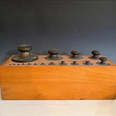 German Weight Set, Vintage w/ Wooden Storage Block