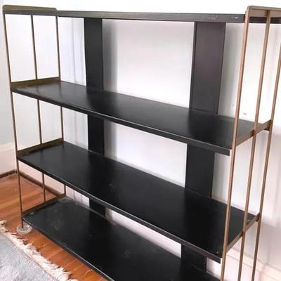 Mid Century Metal And Brass Tone Shelf Unit  