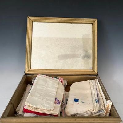 Vintage Hankies in Old Wood Jewelry Box