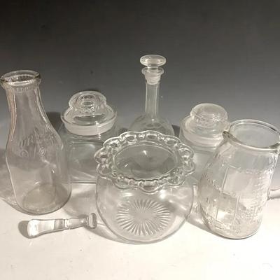 Glasco Pot Belly Measuring Pitcher, Townsend Milk Bottle, Lace Edge Fishbowl Vase And More 