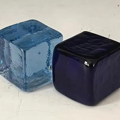 Vintage Handblown Glass Cube Paperweights
