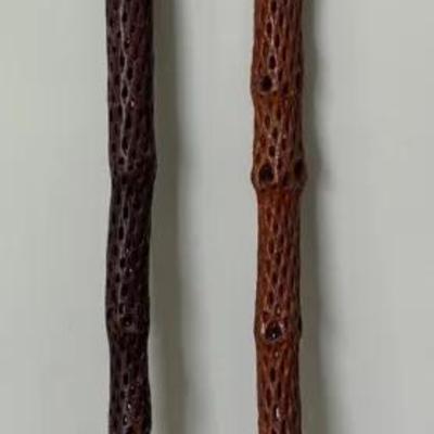 Pair (2) Carved Cholla Cactus Wood Canes/Walking Sticks