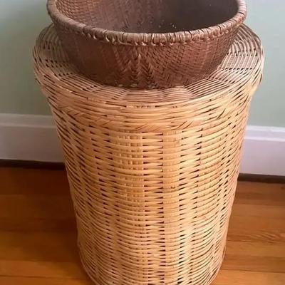 1960’s Vintage Winnowing Basket With Wicker Hamper 