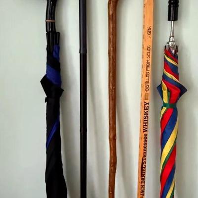 Collectible Wooden Canes/Walking Sticks (5) With Umbrellas 