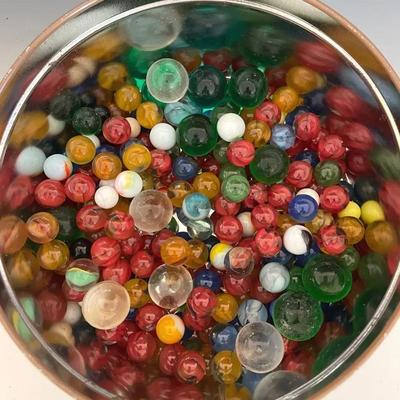 Vintage Marbles In Antique Tin