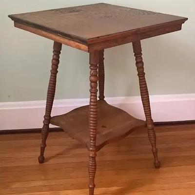 Antique Oak Spool Leg Side Table