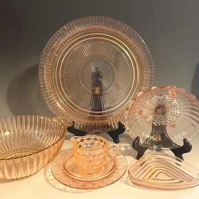 Pink Depression Glass, Fostoria, Queen Mary Pattern, Manhattan Relish Insert And More