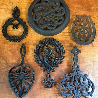 Decorative Cast Iron Trivets (Group B), 6 Pieces