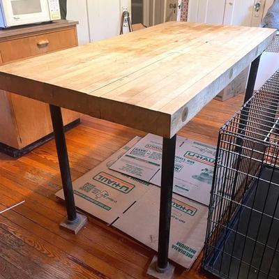 Industrial Maple Butcher Block Island Or Work Station Originally From UC Science Building 