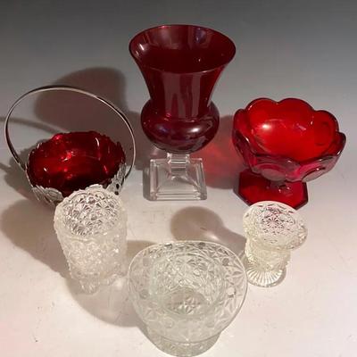 Fenton “Daisy And Buttons” Toothpick Holders, Fostoria Ruby Red Coin Glass Compote And More 