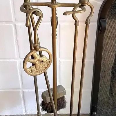 Vintage Brass Fireplace Tool Set 