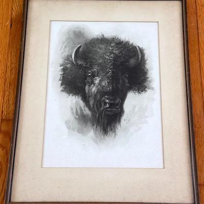 Framed And Matted Print ‘Buffalo’ By Ernest Thompson Seton