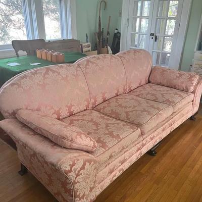 French Provincial Pink Brocade Sofa, Vintage 