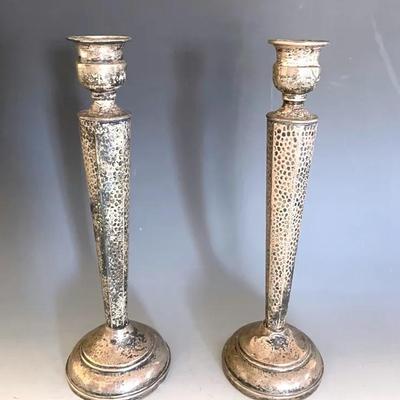 Vintage Weighted Sterling Silver Hammered Candlesticks