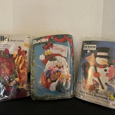 Bucilla Counted Cross Stitch Kits Poinsettia Tissue Box Holder, Santa Stocking Appliqué