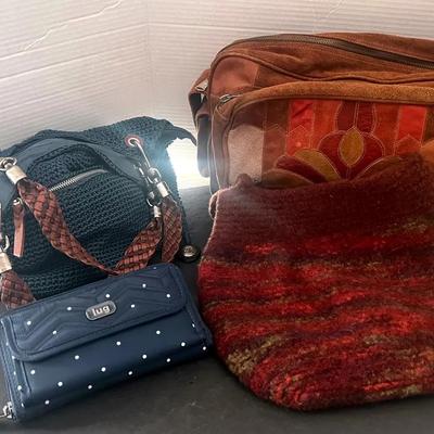 The Sak Shoulder Blue Bag, Handmade Felted Knitted Bag, The Lug Quilted Wallet w/ Shoulder Strap 