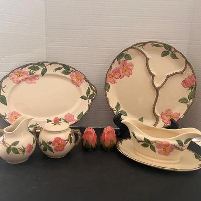 Fransican Desert Rose Round Divided Tray Platter Gravy Boat S/P Shakers 
