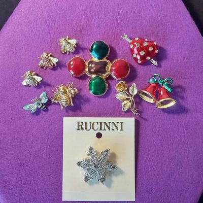 Brooches & Pins Variety Rucinni Ivana Joan Rivers Christmas Bells Bees Heart