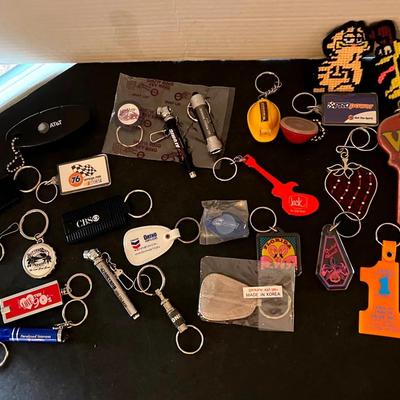 Variety of Keychains Eel Skin Flashlights Chevron 76 NASCAR Tupperware 