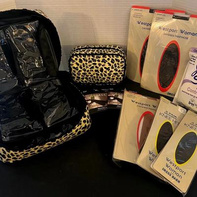 Animal Print Leopard Makeup Toiletry Bag, Westport Pantyhose Blk Sz 2X, Dress Barn Knee Hi’s Blk